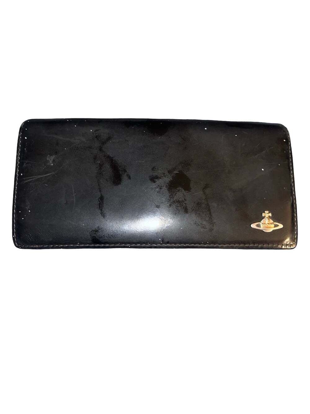 Vivienne Westwood Black Leather Orb Long Wallet with Coin Print Interior